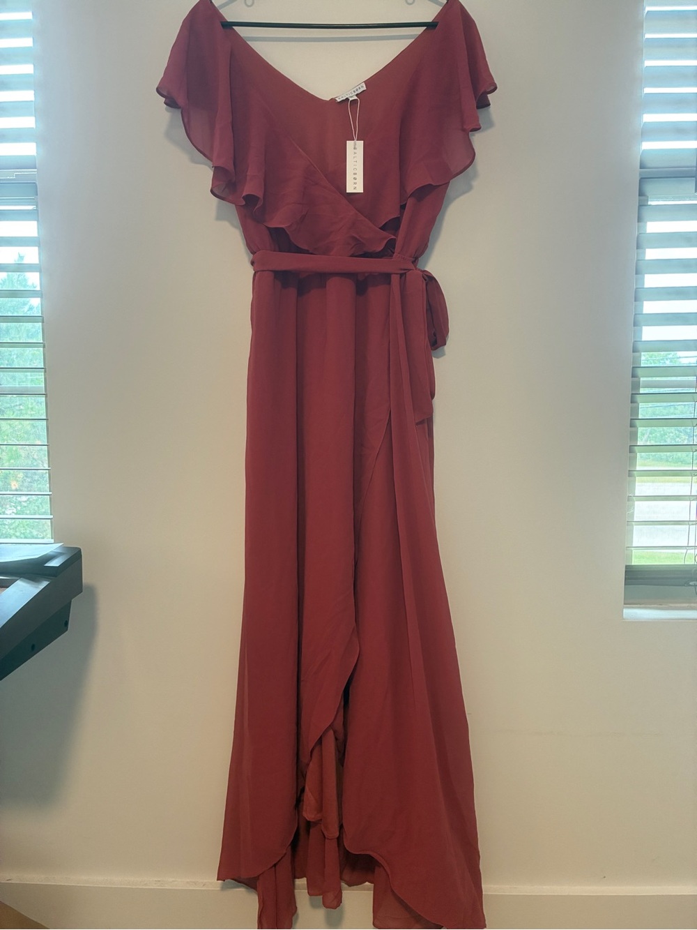 Baltic Born Ruffle Wrap Maxi Dress in deep rose